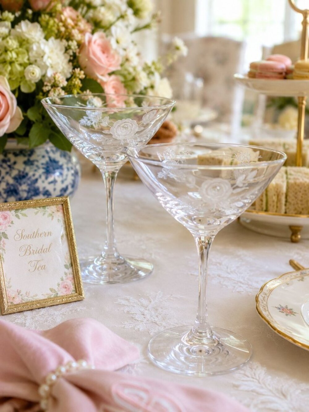 Vintage 1990s Princess House Heritage Etched Rose Martini Coupe Set, 4 Oz. - Picture 4 of 4